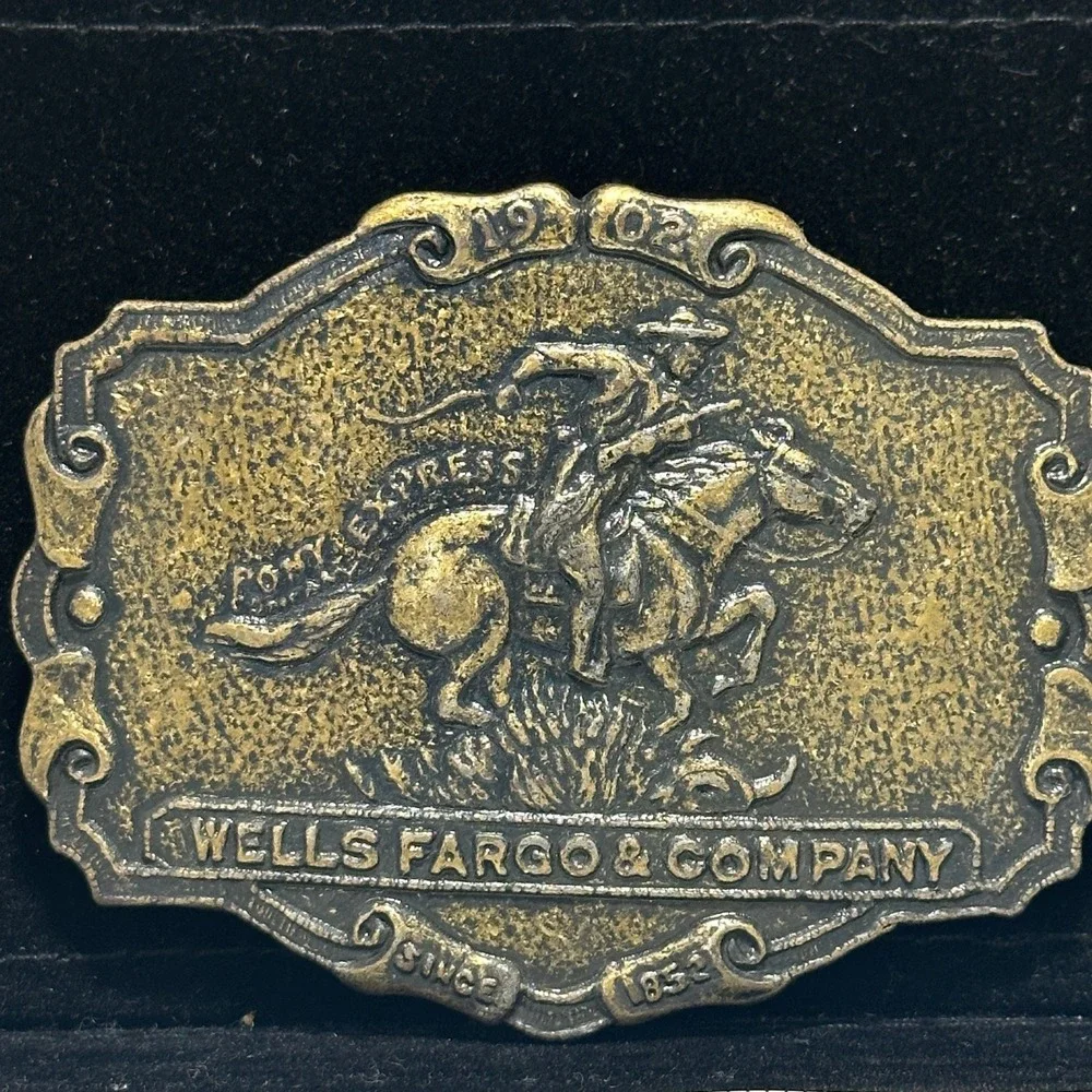 Vintage Wells Fargo Pony Express Belt Buckle 1852 Cowboy Horse Western Brass